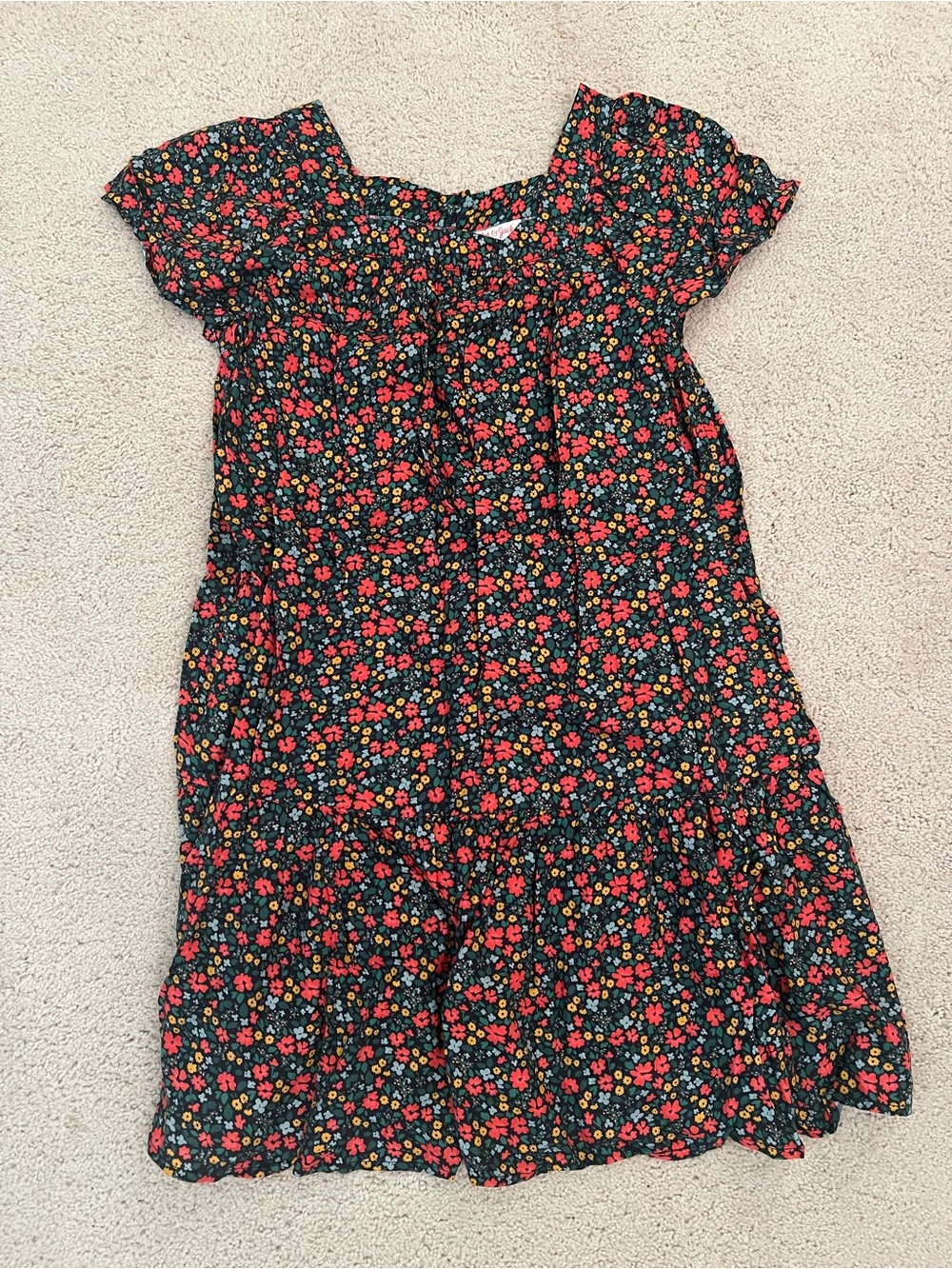 Like new Cat & Jack Black Floral Tiered Dress with Red & Yellow Flowers - 14/16